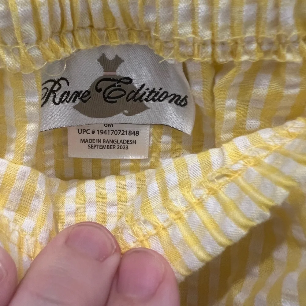 Rare Editions Yellow Seersucker Baby Dress with Bee Pattern